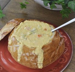 Panera Bread Broccoli Cheddar Soup Recipe in Bread Bowl. Copy cat recipe.