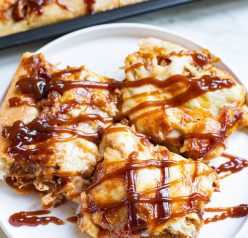Sheet Pan BBQ Chicken Pizza has a crispy crust, tons of cheese, and tender chicken, with the sweetness of hickory barbecue sauce. It’s a snap to make!